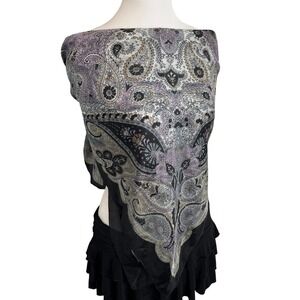 Paisley Print Scarf Lilac Black Patterned Silk Style‎ Shawl